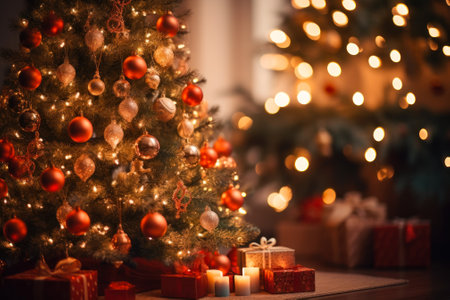 New Year's festive tree in shining garland generative ai.の素材