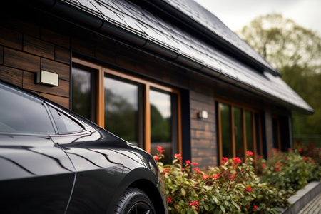 car parked at a private house generative ai.の素材