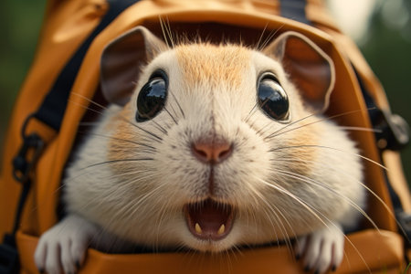 rodent guinea pig peeking out of the house generative ai.の素材