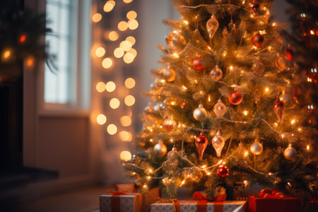 New Year's festive tree in shining garland generative ai.の素材