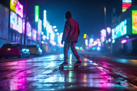 man enjoying futuristic city generative ai.の素材