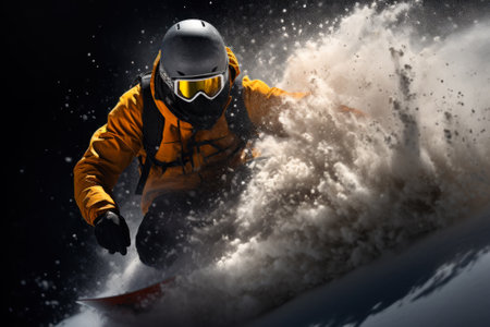 athlete snowboarding in snow forest generative ai.の素材