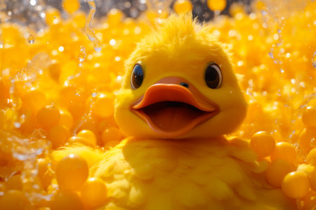 yellow kitten in soapy water generative ai.の素材