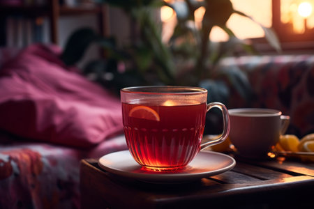 delicious tea with lemon in glass bowl ai generative.の素材