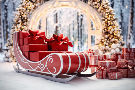 Christmas sleigh with gifts generative ai.の素材