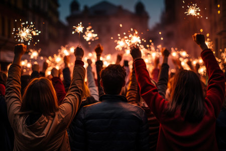 people with sparklers celebrate new year generative ai.の素材