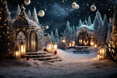 snowy decorative house, christmas celebration magical mood generative ai.の素材
