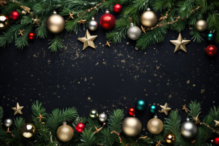 dark xmas greeting card with stars background generative ai.の素材
