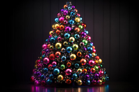 decorated Christmas tree with balls in a minimalist style generative ai.の素材