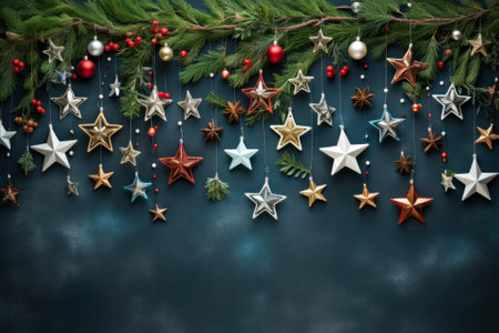 dark xmas greeting card with stars background generative ai.の素材