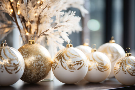 christmas golden white balls generative ai.の素材
