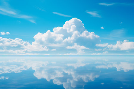 sea surface with reflection of a beautiful summer blue sky with porous clouds generative ai.の素材