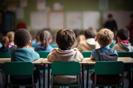 children studying at school back view generative ai.の素材