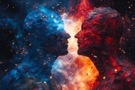 face to face battle between good and evil artificial intelligence generative ai.の素材