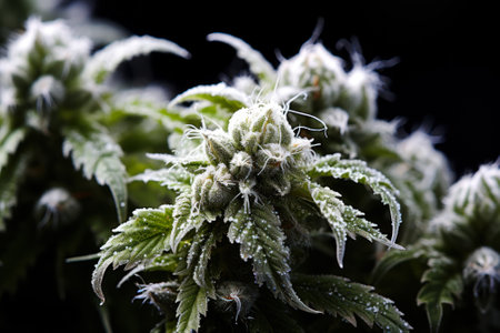 strewn with trichomes cannabis buds closeup generative ai.の素材