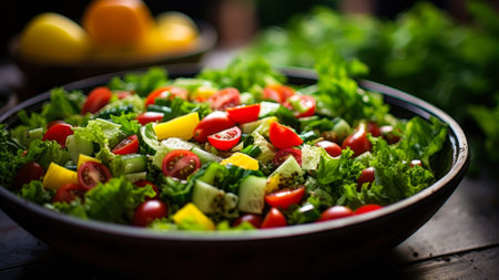 fresh vegetable salad of herbs and tomatoes generative ai.の素材