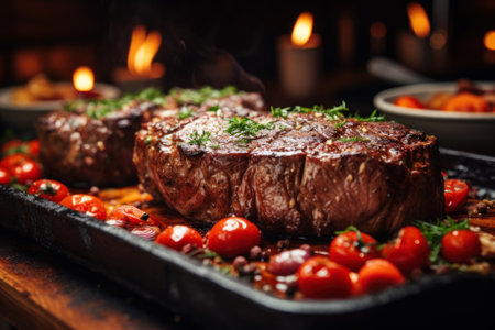 meat steaks with tomatoes generative ai.の素材