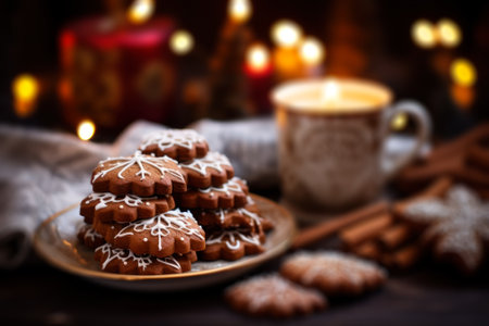 cookies with coffee by candle light generative ai.の素材
