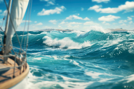 yacht in stormy blue sea generative ai.の素材