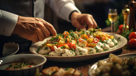 the waiter brought grilled vegetables with mozzarella cheese generative ai.の素材