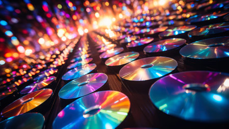 musical background made of shiny discs generative ai.の素材