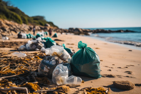 public works garbage collection in a beach generative ai.の素材