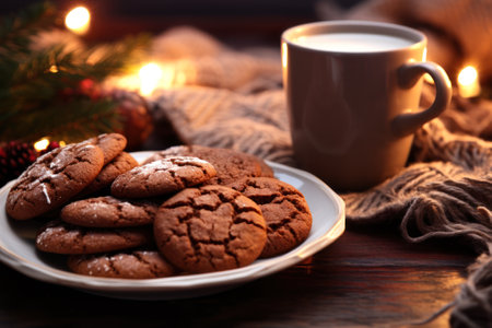 cookies with coffee by candle light generative ai.の素材
