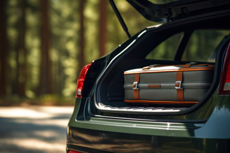 suitcases with things in the trunk of a car generative ai.の素材