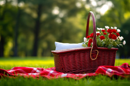 picnic basket in summer park generative ai.の素材