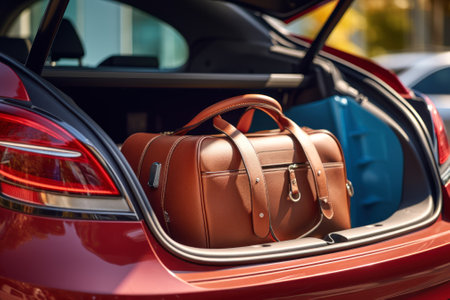suitcases and bags in the trunk of a car generative ai.の素材