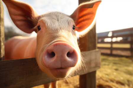 pig on the farm looking at the camera generative ai.の素材