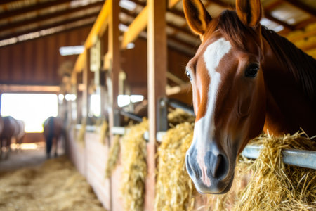 head horse in the stables in stall generative ai.の素材