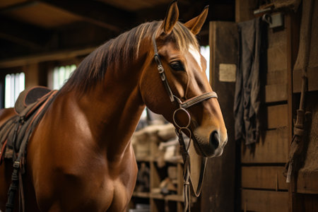 horse in the stables in stall generative ai.の素材