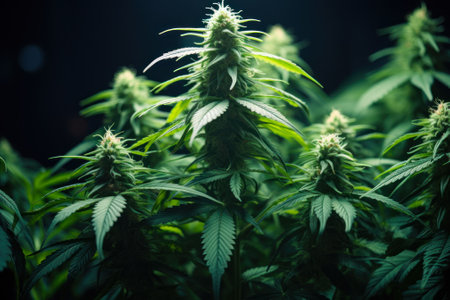 green flowering cannabis autoflowering bush generative ai.の素材