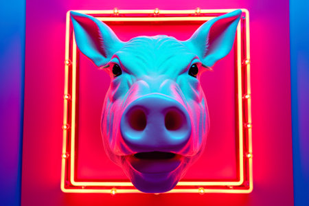 neon pig head generative ai.の素材