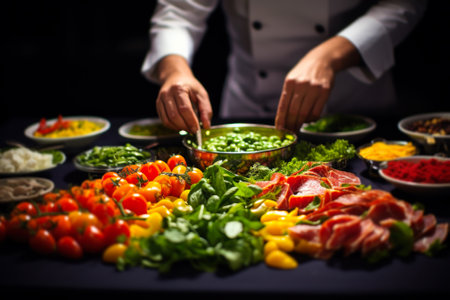 the chef prepares dishes for the buffet generative ai.の素材