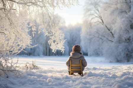 child sledding during winter holidays generative ai.の素材