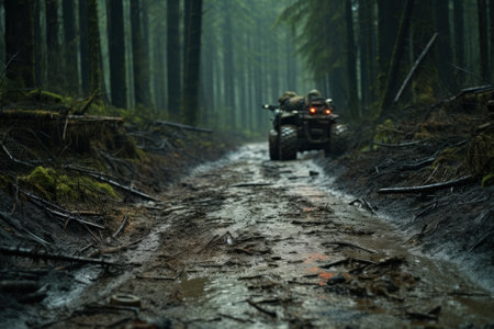 riding a quad bike through the forests generative ai.の素材