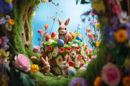 easter spring bunnies generative ai.の素材