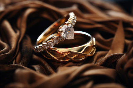 A single diamond engagement ring displayed on a silk fabric, symbolizing elegance and commitment.の素材