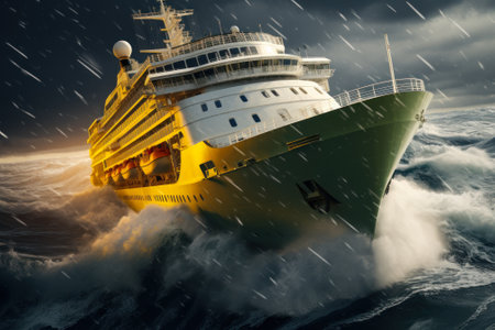 cruise ship caught in a storm in sea.の素材