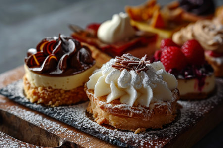 sweet dessert cakes with berries.の素材