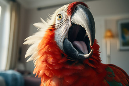 screaming exotic parrot in the room.の素材