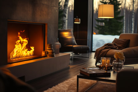 cozy home corner with fireplace.の素材
