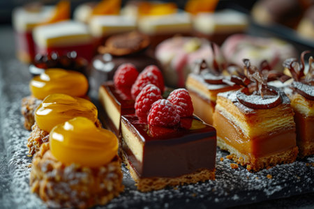 sweet dessert cakes with berries.の素材