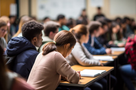 young university students sitting in class.の素材