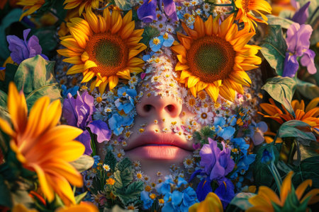 woman face decorated with floral flora.の素材