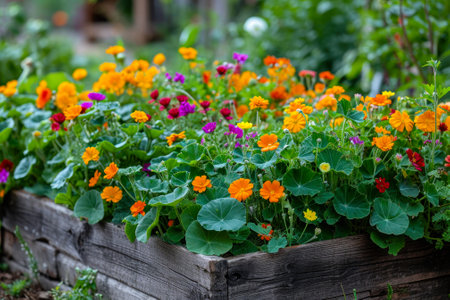 summer outdoor flower bed near the house.の素材