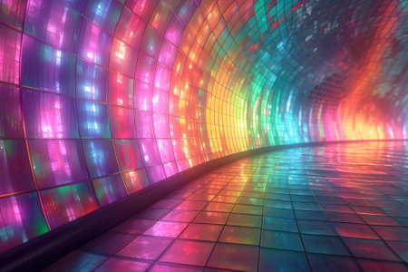sci fi multi colored tunnel illuminated by led glow.の素材