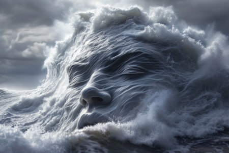 sea storm water wave in the form of a human face.の素材